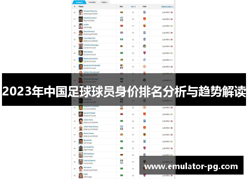2023年中国足球球员身价排名分析与趋势解读